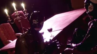 Threesome latex babe gets pissed