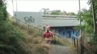 Fantastic Busty Teen Fucked Outdoors and Cummed in Mouth by Huge Vintage Cock