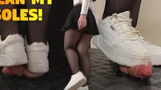 Using your Cock and Balls to Clean My Soles in White Puma Sneakers - Cock Balls Crush Trample, Shoejob, CBT, Trampling, Bootjob