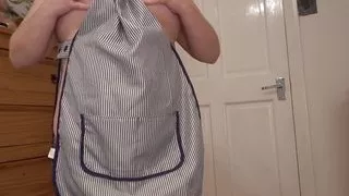 Open Panel Apron Striptease Showing of Her Big Bum and Breasts