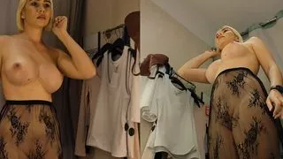 Amateur video in dressing room. Try on haul sexy clothes with naked blond