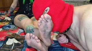 Dirty Feet Fetish. Slave kisses and licks Goddess's dirty feet.