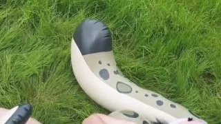 Horny masturbates on the pool toy, Fur edition