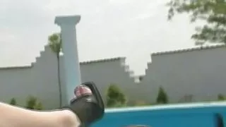 Blonde with short hair gets her pussy screwed outside in a empty pool