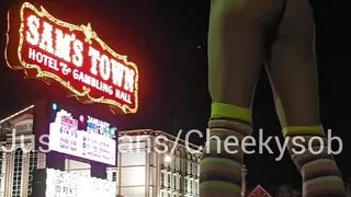 Femboy in thong and toesocks teases in public