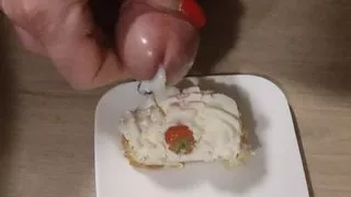 Cuckold eats his own cum today