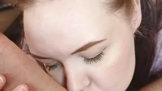 Cute girl sucks big cock and gets a facial