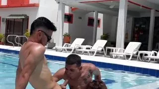 Three Latino Men Having Bareback Sex In The Pool