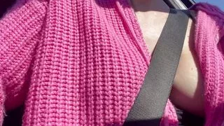 Italian Milf Artemisia Love Showinf her boobs while Driving around Big hard nipples real drive