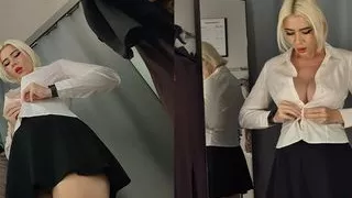 Naked Blonde with Big Tits try on haul sexy and see-through clothes in dressing room