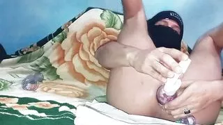 Amazing sporty guy pumps his insanely huge anal prolapse and plays with bottle