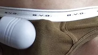 I tried to ejaculate inside the BVD bikini briefs (the color is khaki!).