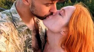 NO WONDER HE CAME IN HER SO QUICKLY! Beautiful redhead and gorgeous view