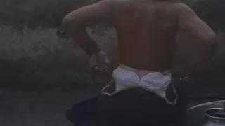 A village girl is taking a bath in a desi bathroom