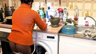 Bare buttocks in the kitchen