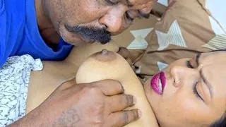 Indian old man licked Bhabhi's pussy and squeezed and sucked her boobs