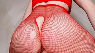 Hot Fitness Girl With Gorgeous Ass In Fishnet Tights Rides Small Cock