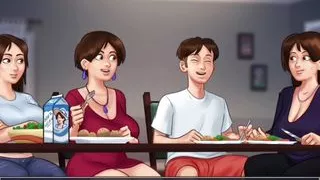 SUMMERTIME SAGA Hot sex with stepmom and her friend under dining table