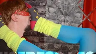 Slave sniffs, licks and gags on Goddess' feet in dirty socks