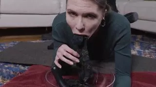 Blond slave girl degrades herself with socks, piss, and rimjobs