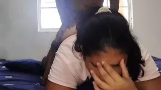 Chubby Latina gets fucked hard while alone in the house, screams with so much pleasure and ends up with cum all over her face
