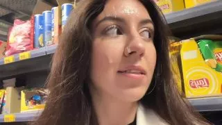 Unfaithful Wife goes to Supermarket with cum on her Face from Lover - Cumwalk