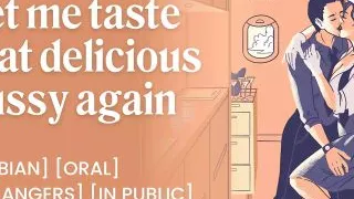 Dripping wet pussy soaks her seat Lesbian desperate to cum Risky public pussy licking with flight attendant