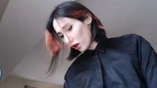 Trans in Black Suite Fuck the Pussy Toy and Make Great Cum