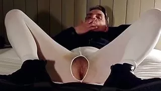 Slutty ass exposure and excitement in open white pantyhose