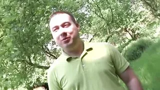 Very tattooed girl pussy fucking outside threesome