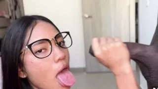 Blowjob pov with cute girl with glasses -amateur couple- nysdel
