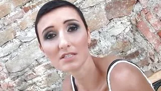 Pussy fucking big dick sucking threesome in the garden