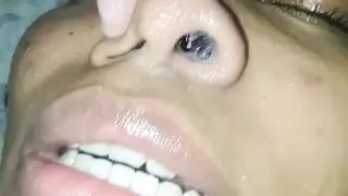 Deepthroat and Sucking My Balls Until He Cums Inside Her Nose