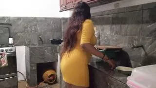 I pay my horny stepsister a visit in the kitchen and she sucks my balls