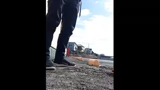 Half-naked exposure ejaculation in public parking lot