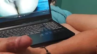 Watch Bella Spank His Cock While Watching Porn