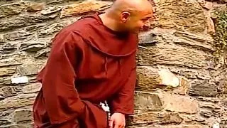 Threesome outdoor fuck with a blonde nun