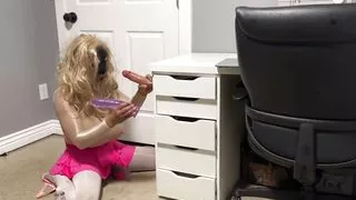 Hot Trans CD Sucking Huge Dildo Big Cock