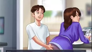 Summertime saga stepson gets his stepmom pregnant in the kitchen