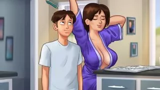 Summertime Saga 01 - He can't stop Getting Horny around His Step-MILF Huge Boobs, Busty MILF