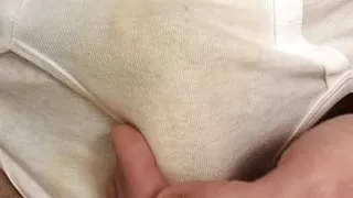 I tried to ejaculate inside my brand new white BVD bikini briefs (5th time).