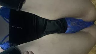 Shemale blue lingerie solo