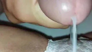 Fucking my tight pussy through crotchless panties until he explodes on them