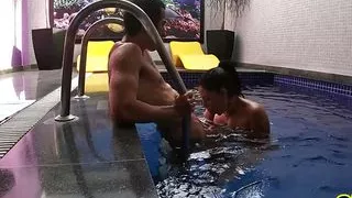 He Took the Brunette to the Pool and Ended up Fucking