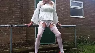 Crossdressing Gina Cumming in Panties Outdoors