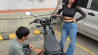 I help a cute unknown girl with her new motorcycle and look for an excuse to catch her in my apartment.