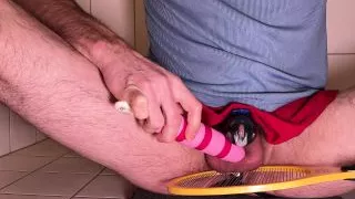 dildo on chastity cage no cumshot