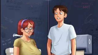 Summertime saga sexy huge tits is covered with a lot of cum shots