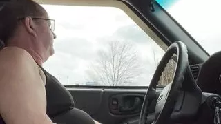 Parking lot jerk off while dressed as a sissy slut