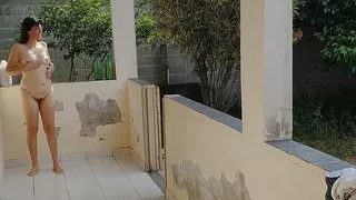 My wife naked on the porch in front of strangers